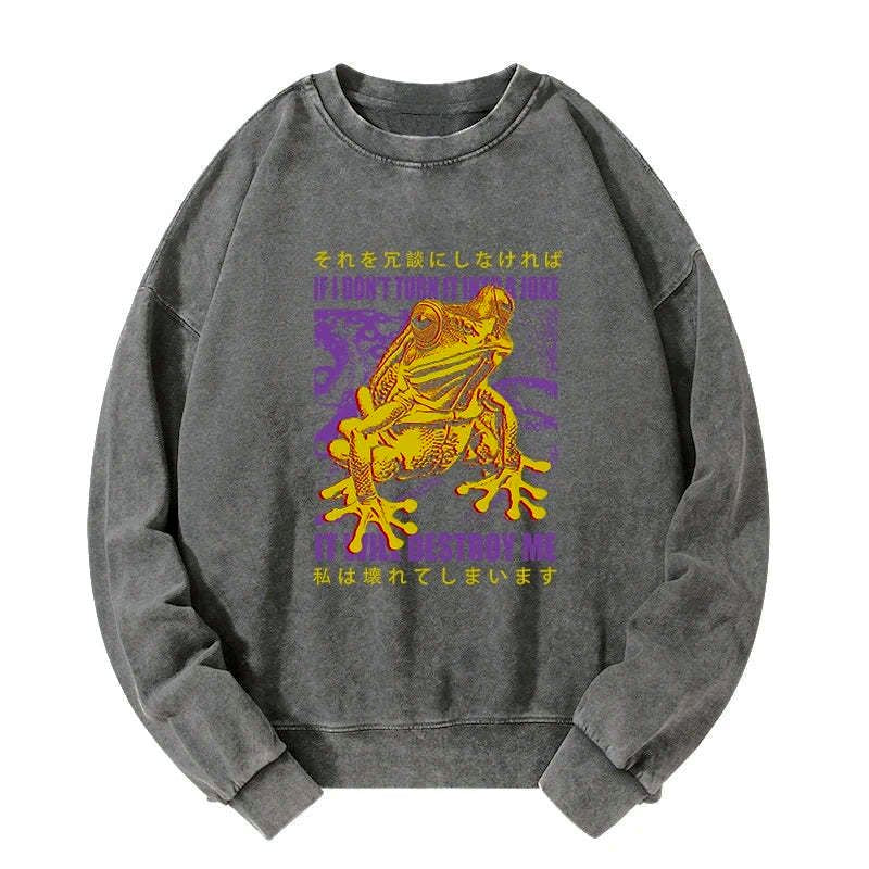 Kyoto-Lion A Frog Prone To Emotional Breakdown Washed Sweatshirt