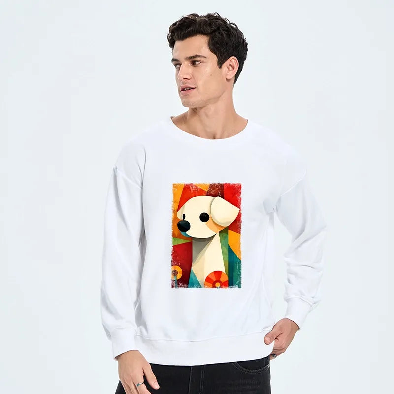 Kyoto-Lion Retro Abstract Color Block Puppy Art Classic Sweatshirt