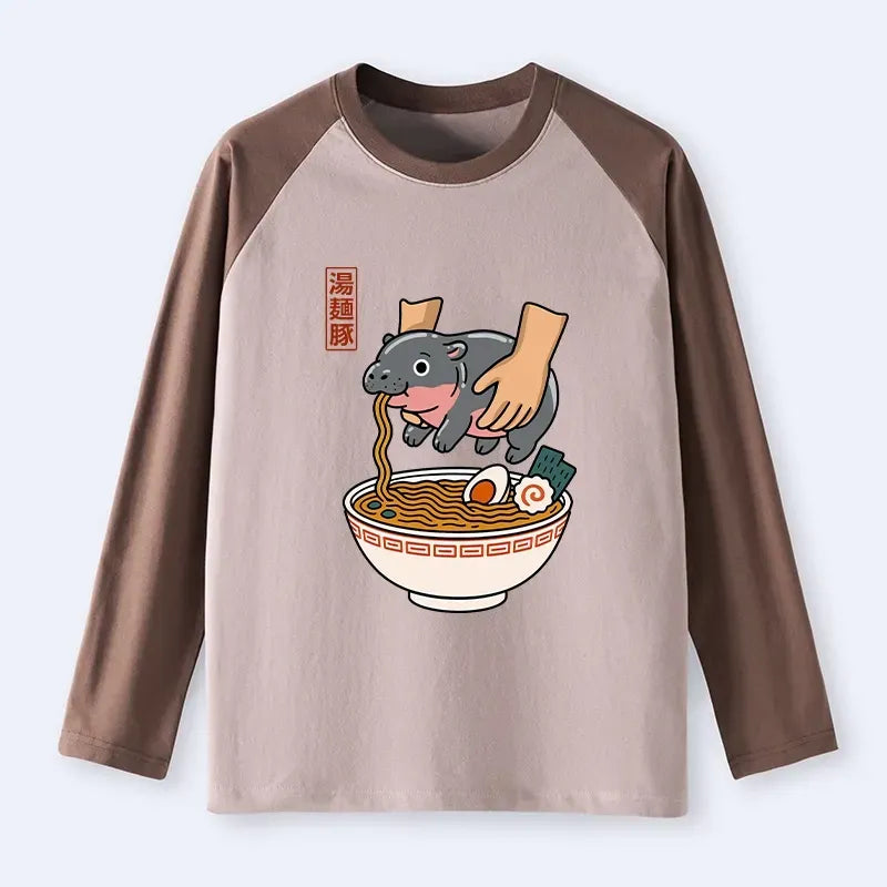 Long Sleeve Raglan Shirt with Japanese Print