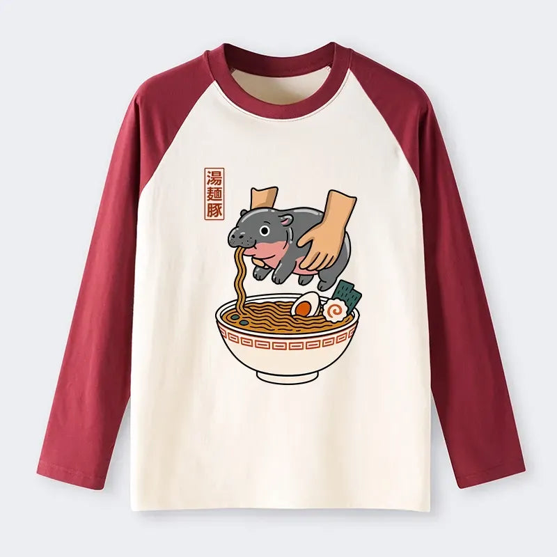 Long Sleeve Raglan Shirt with Japanese Print