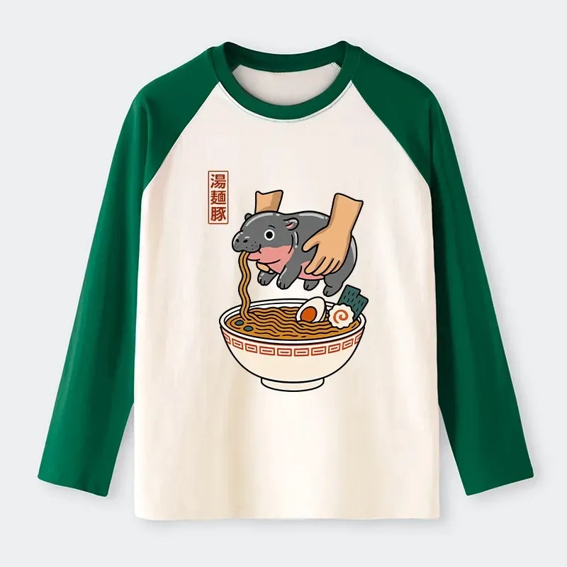 Kyoto-Lion Noodles Got Me Raglan Long Sleeve T-shirt