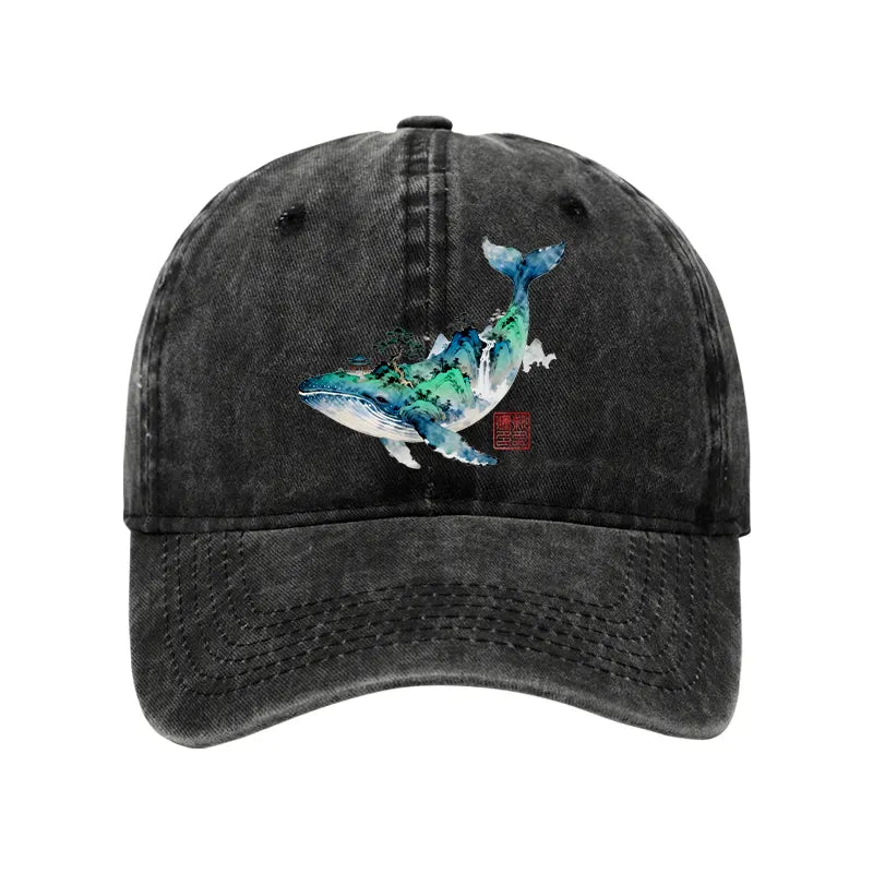 Kyoto-Lion Whale Ink Painting Landscape Washed Cap