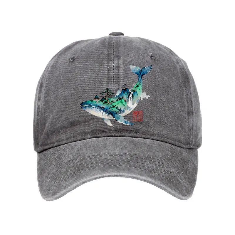 Kyoto-Lion Whale Ink Painting Landscape Washed Cap