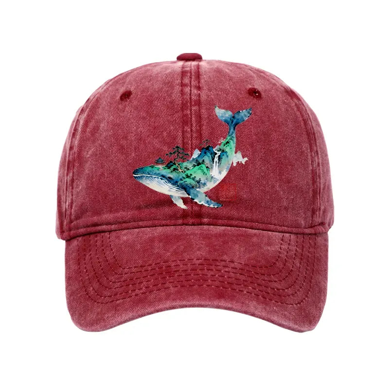 Kyoto-Lion Whale Ink Painting Landscape Washed Cap