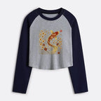 Kyoto-Lion Vintage Sakura And Koi Women's Crop Raglan T-Shirt