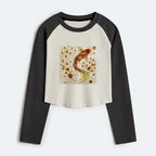 Kyoto-Lion Vintage Sakura And Koi Women's Crop Raglan T-Shirt