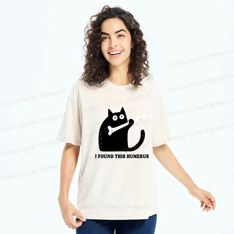 Comfortable Washed Cat T-Shirt on Sale