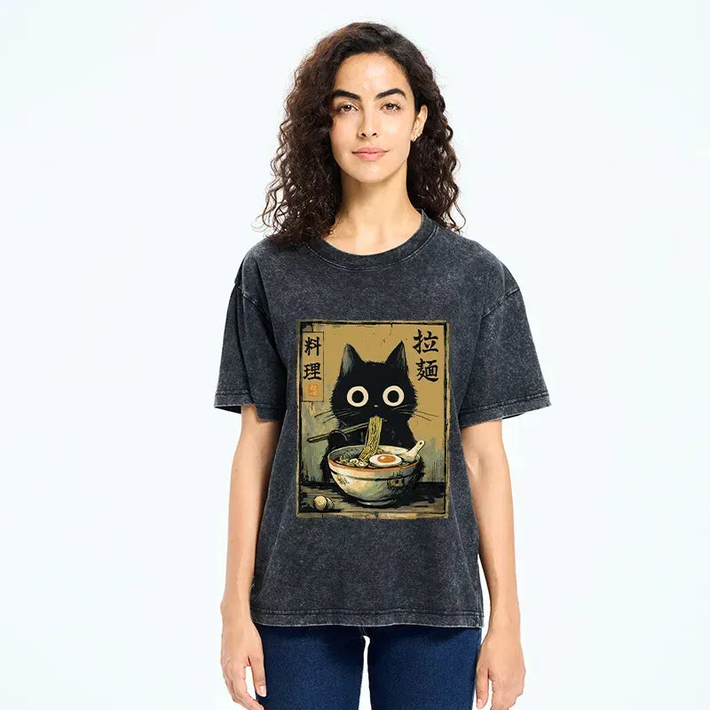 Japanese Cat Ramen Washed Tee