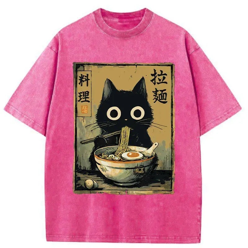 Japanese Cat Ramen Washed Tee