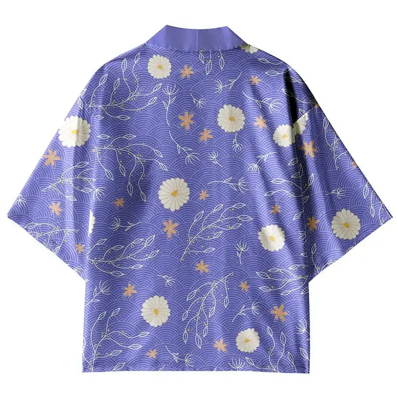 Unisex Vintage Kimono Cardigan with Daisies
