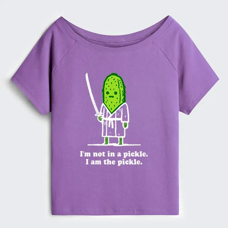 Kyoto-Lion Funny Cucumber Samurai Off Shoulder T-Shirt