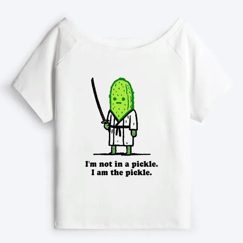 Kyoto-Lion Funny Cucumber Samurai Off Shoulder T-Shirt