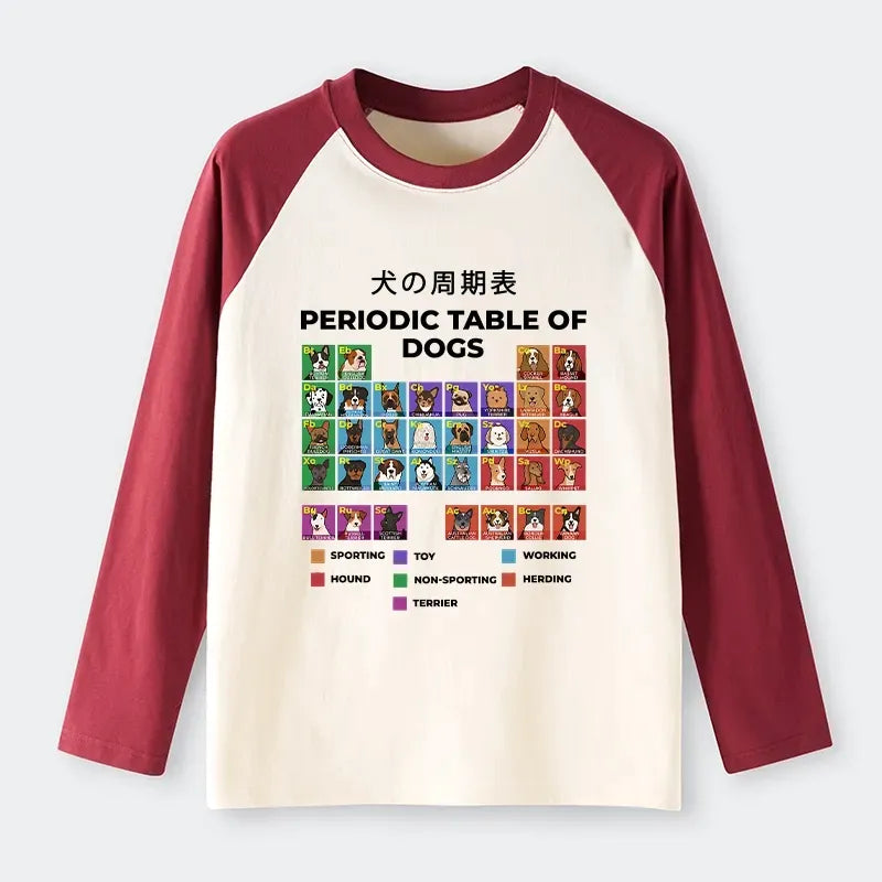 periodic table of dogs raglan t-shirt