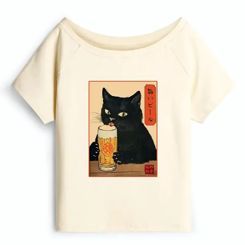 Kyoto Cat Beer T-Shirt for Vacation