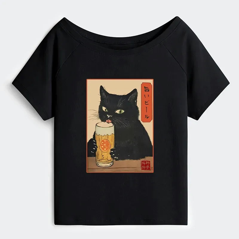 Kyoto Cat Beer T-Shirt for Vacation
