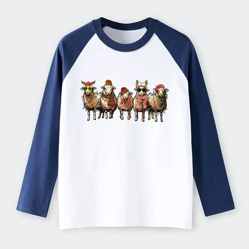 Kyoto-Lion Christmas Sheep Raglan Long Sleeve T-shirt