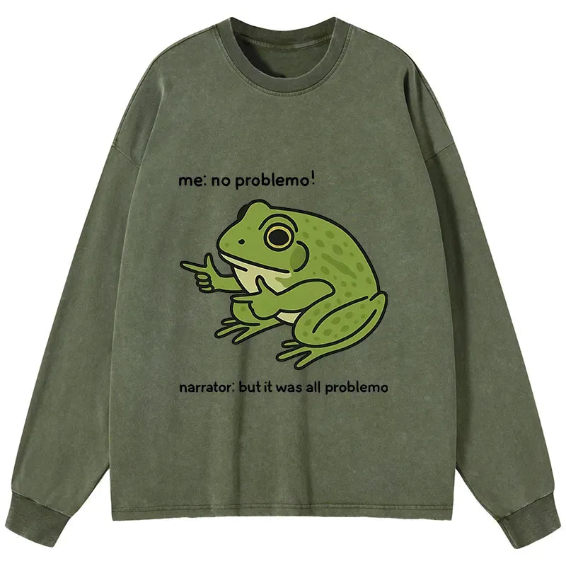 Kyoto-Lion Stupid Frog Meme Washed Long Sleeve T-Shirt