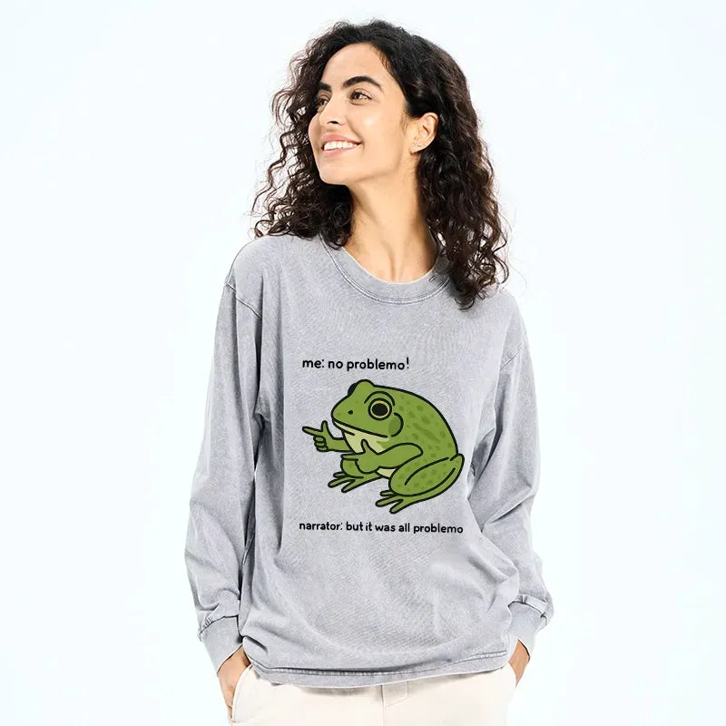Kyoto-Lion Stupid Frog Meme Washed Long Sleeve T-Shirt