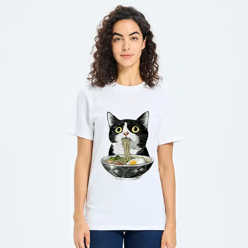 Comfortable Japanese Cat Ramen T-Shirt for Daily Wear
