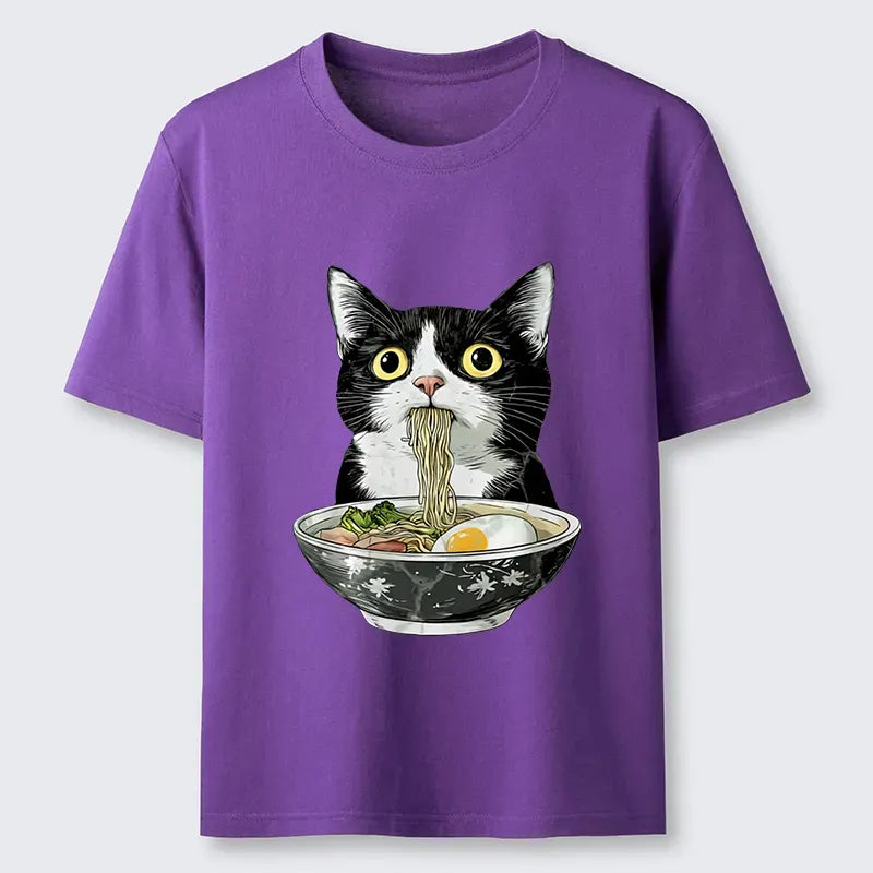 Comfortable Japanese Cat Ramen T-Shirt for Daily Wear