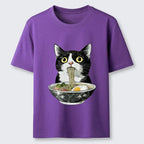 Comfortable Japanese Cat Ramen T-Shirt for Daily Wear