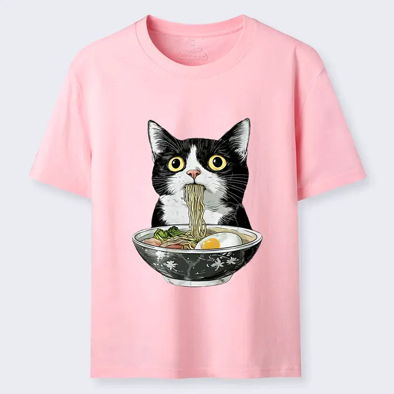 Comfortable Japanese Cat Ramen T-Shirt for Daily Wear