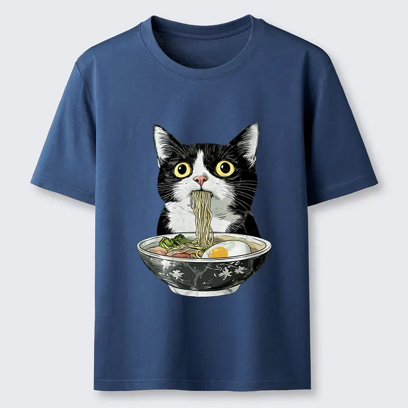 Comfortable Japanese Cat Ramen T-Shirt for Daily Wear