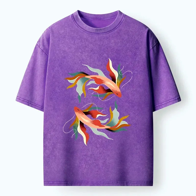 Japanese Koi Fish Washed T-Shirt for Daily Wear