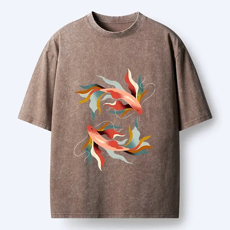Kyoto-Lion Twin Color Koi Fish Washed T-Shirt