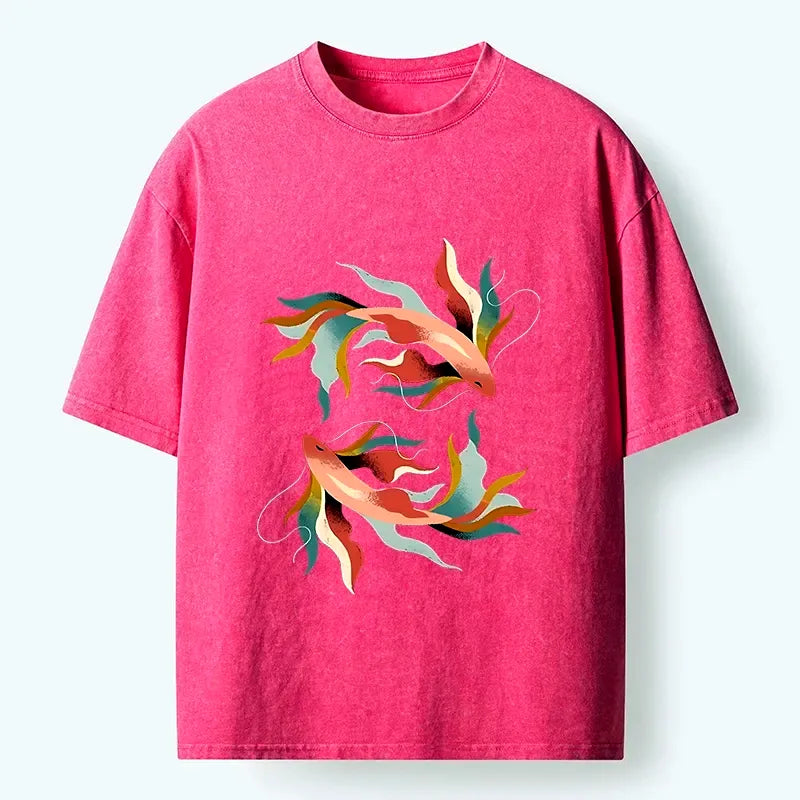 Kyoto-Lion Twin Color Koi Fish Washed T-Shirt