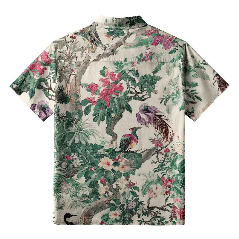 Kyoto-Lion Floral Fowl Play Aloha Hawaiian Shirt