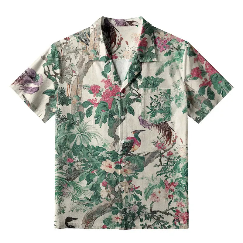 Kyoto-Lion Floral Fowl Play Aloha Hawaiian Shirt