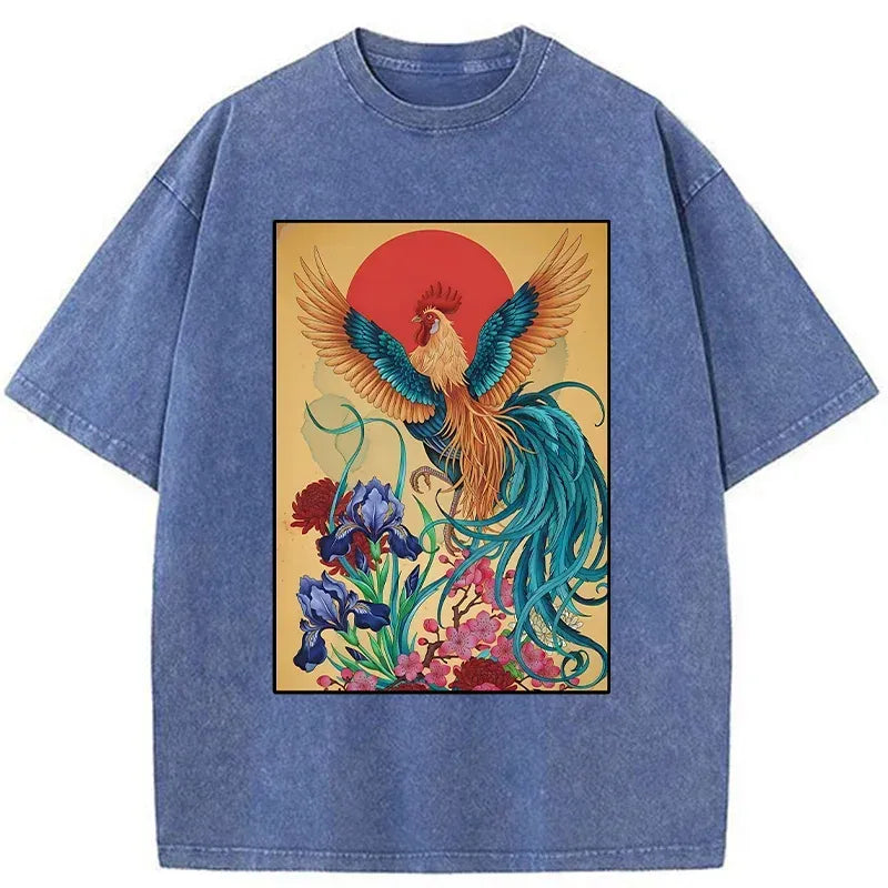 Kyoto-Lion Washed T-Shirt for Summer