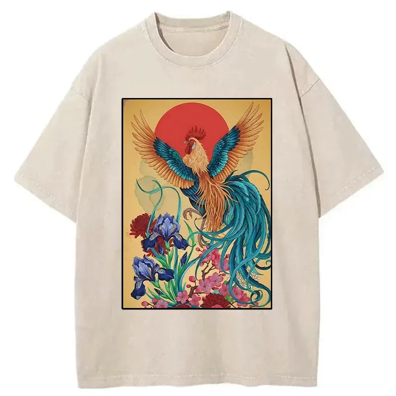 Kyoto-Lion Washed T-Shirt for Summer