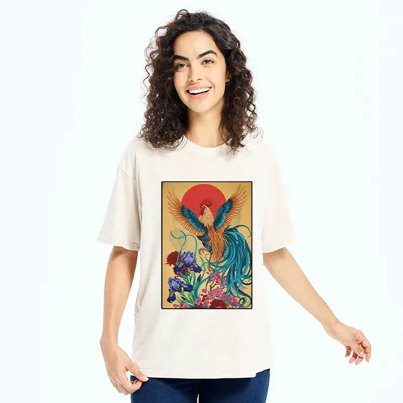 Kyoto-Lion Washed T-Shirt for Summer