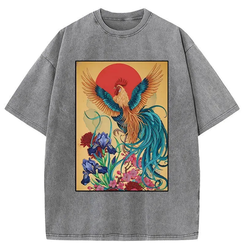 Kyoto-Lion Washed T-Shirt for Summer