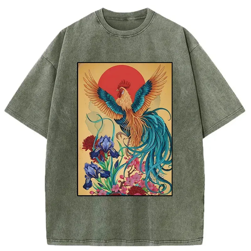 Kyoto-Lion Phoenix Chicken Washed T-Shirt