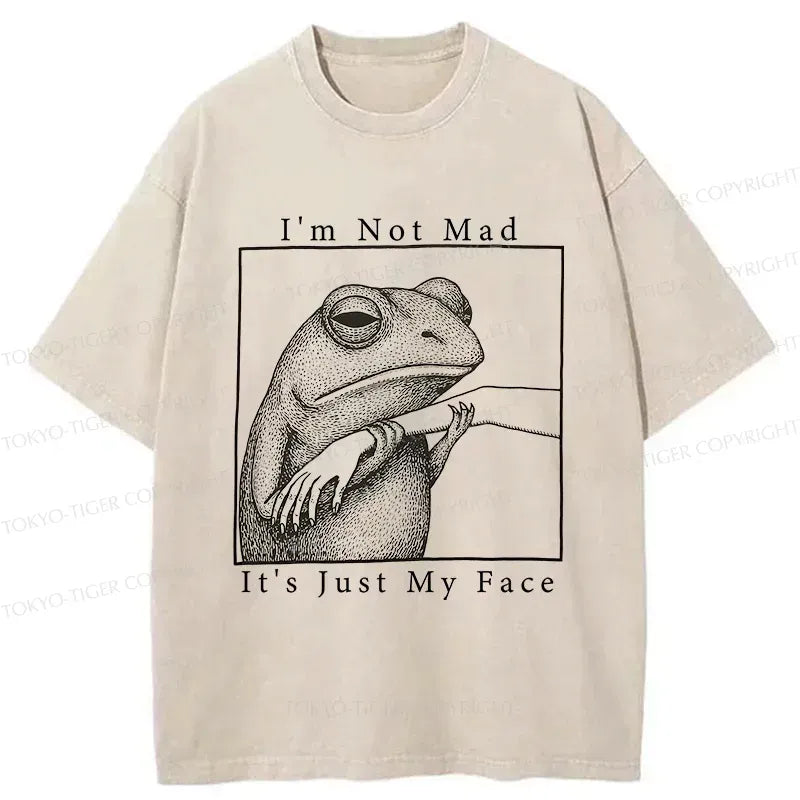 Expressionless Frog Washed T-Shirt for Casual