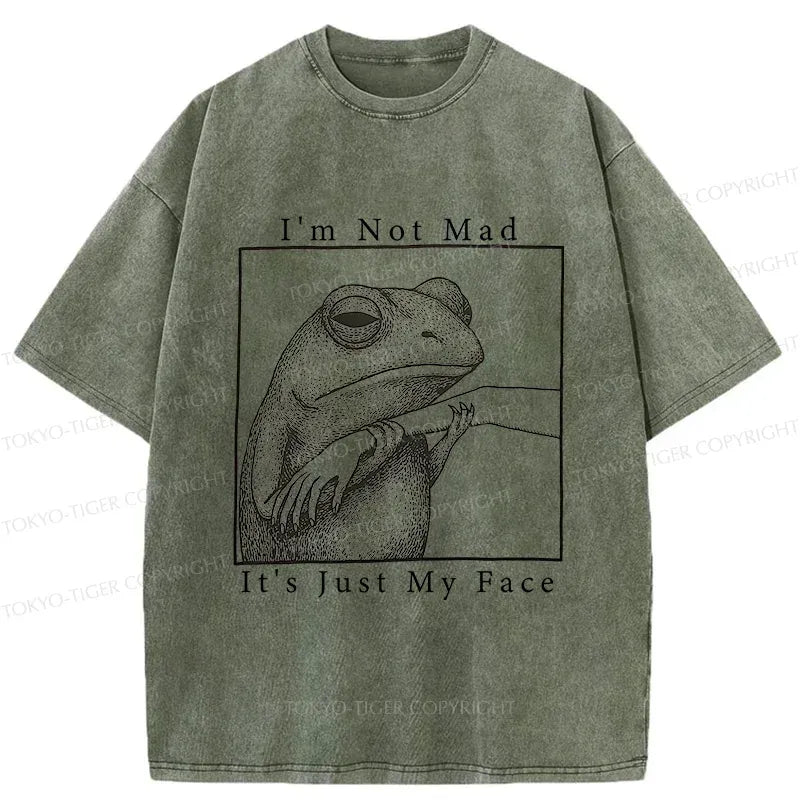 Expressionless Frog Washed T-Shirt for Casual