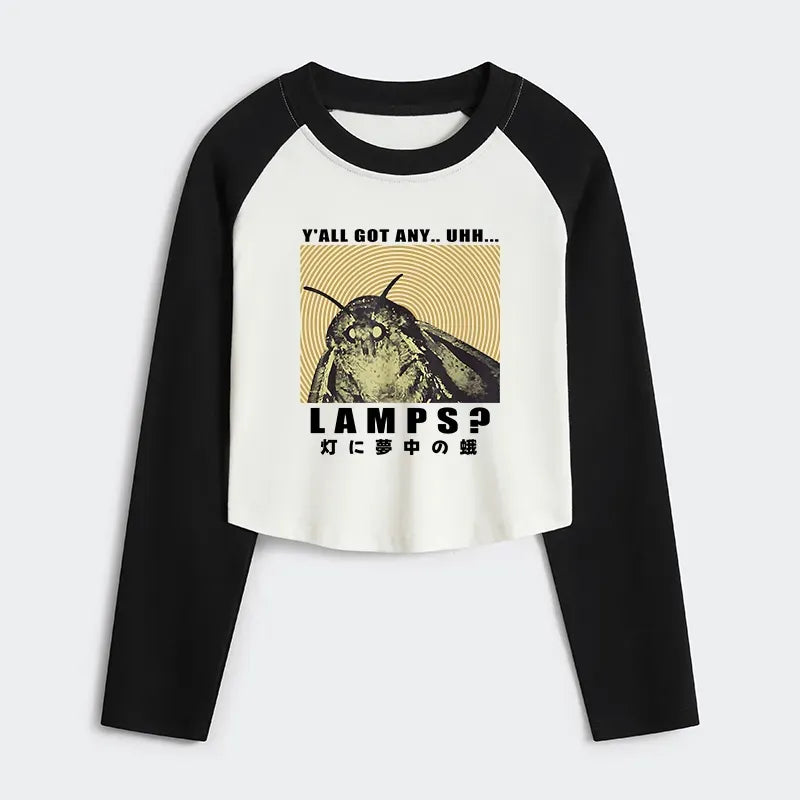 Kyoto-Lion Moth Obsessed With The Light Women's Crop Raglan T-Shirt