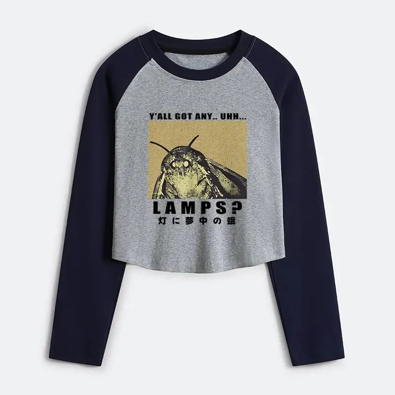 Kyoto-Lion Moth Obsessed With The Light Women's Crop Raglan T-Shirt