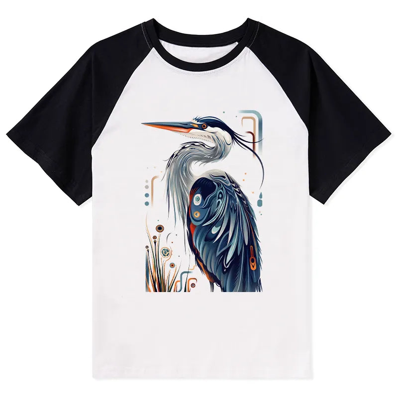 Kyoto-Lion Stylish Blue Heron Raglan T-shirt