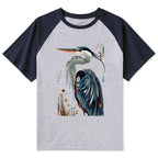 Kyoto-Lion Stylish Blue Heron Raglan T-shirt