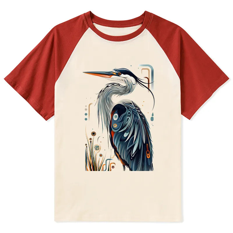 Kyoto-Lion Stylish Blue Heron Raglan T-shirt