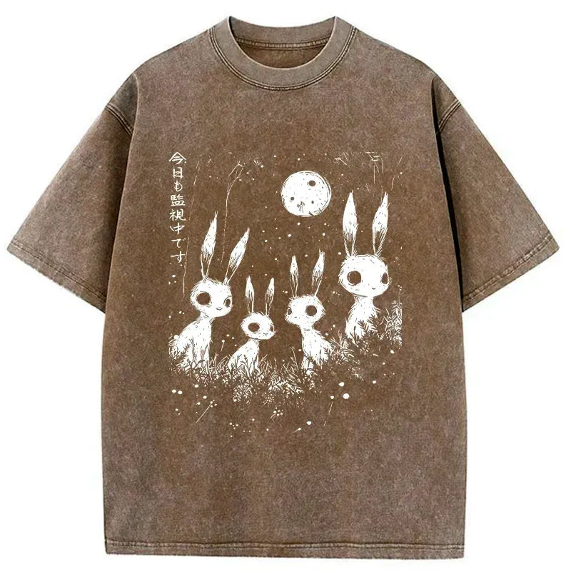 Japanese Rabbit Washed T-Shirt for Daily Wear