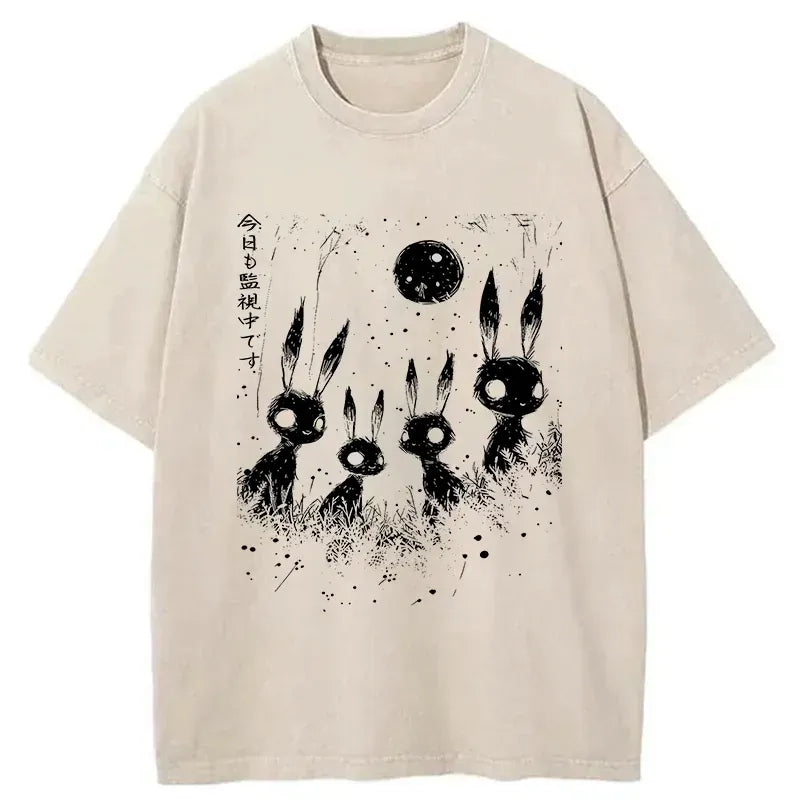 Unisex Cotton T-Shirt with Japanese Rabbit Print