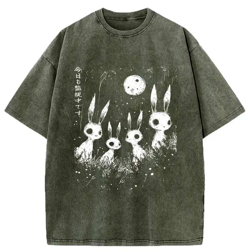 Japanese Rabbit Washed T-Shirt for Daily Wear