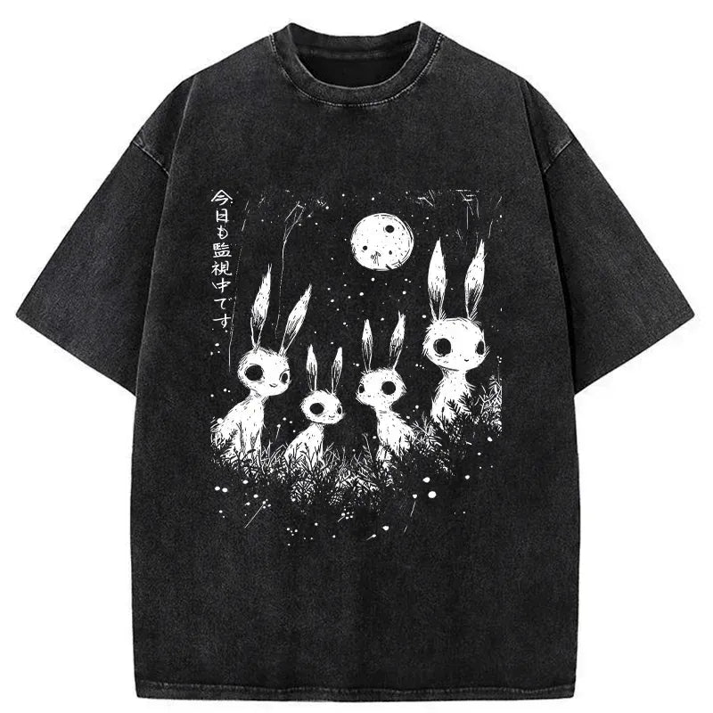Unisex Cotton T-Shirt with Japanese Rabbit Print