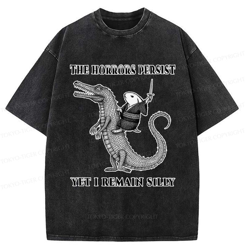 Samurai Rabbit Riding Crocodile Washed T-Shirt