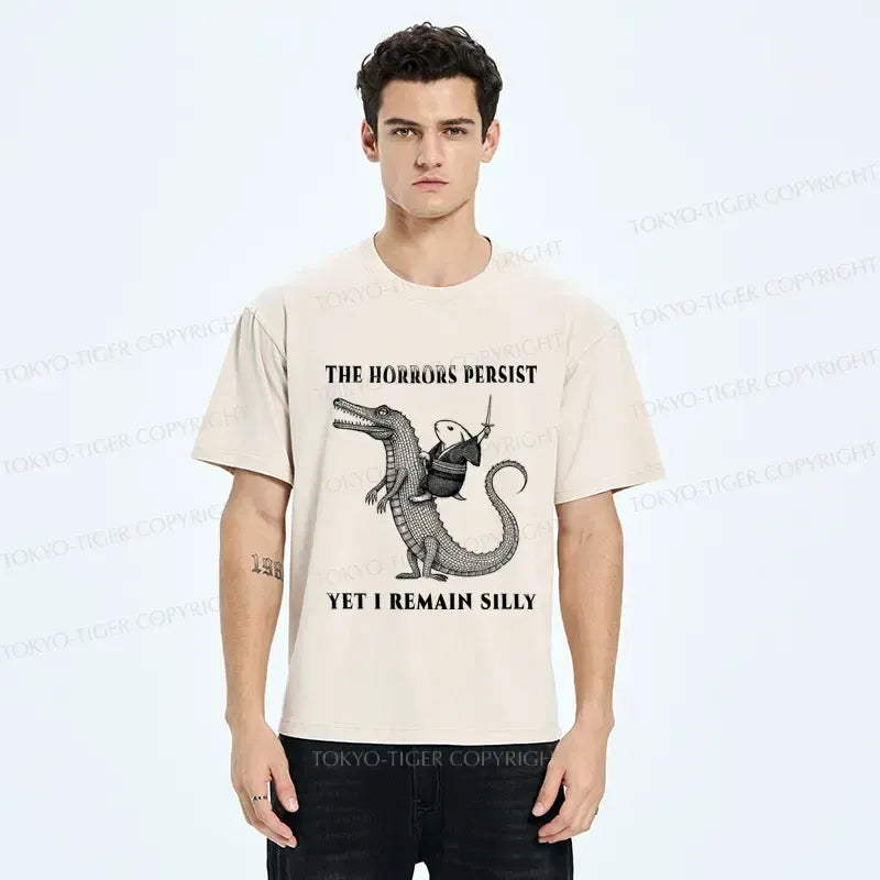 Kyoto-Lion Samurai Rabbit Riding Crocodile Washed T-Shirt